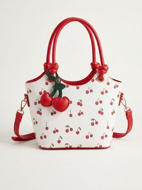 Sweet Retro Cherry Mini Tote Bag Knotted Handles Purse (one)
